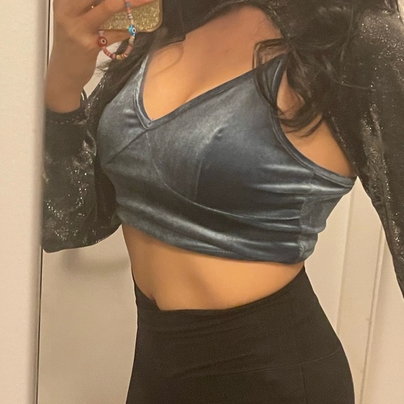 Blue Velvet Cropped Tank - Picture 1 of 4